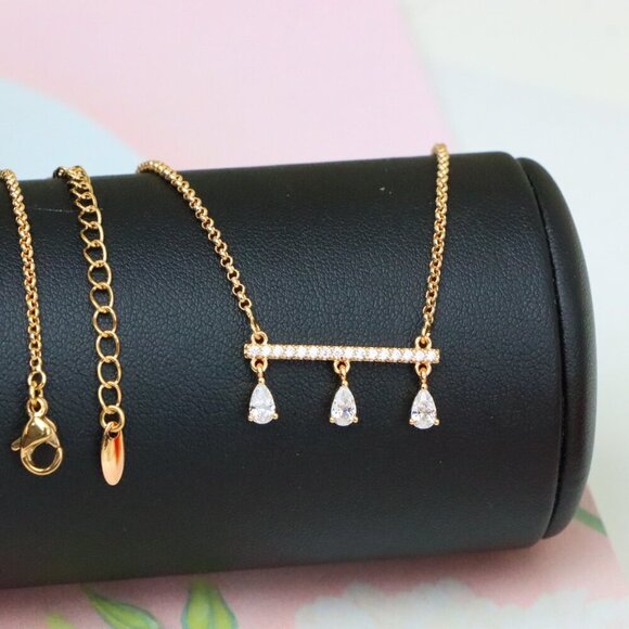 "Elegant Rose Gold Necklace with Three Dangling Teardrop Charms, XPNL1878 - Picture 1 of 12